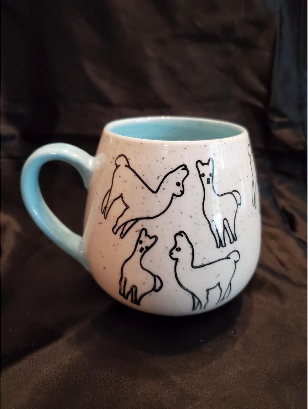Meritage Alpaca Llama Robin Egg Blue Speckled Ceramic Coffee Mug Tea Cup 16 Oz